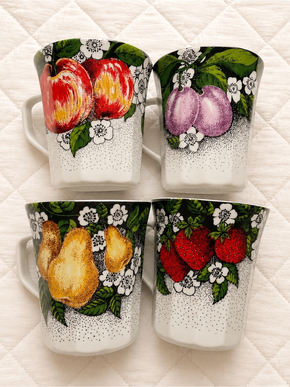 Vintage Chodziez Poland Porcelain Fruit Mugs - Set of 4​